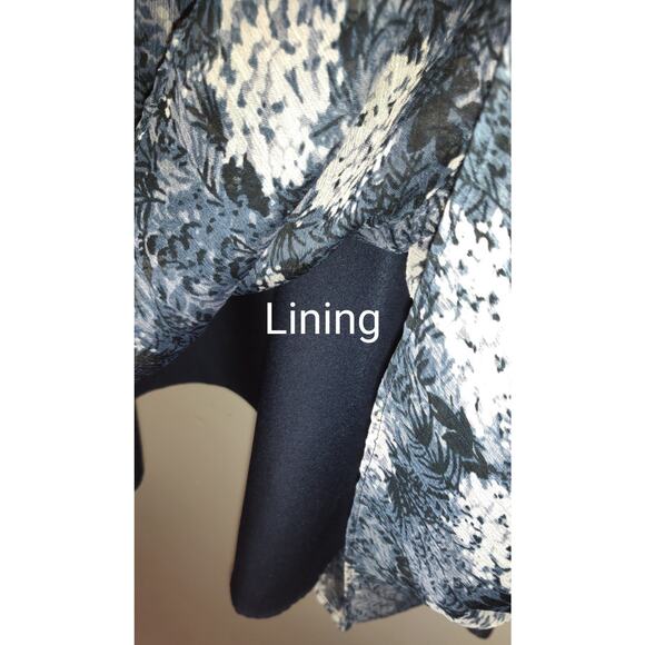 Joie Swing Dress Sz L Baltic Print Navy Blue/Black/White Mini Flowy Chiffon - Picture 7 of 16